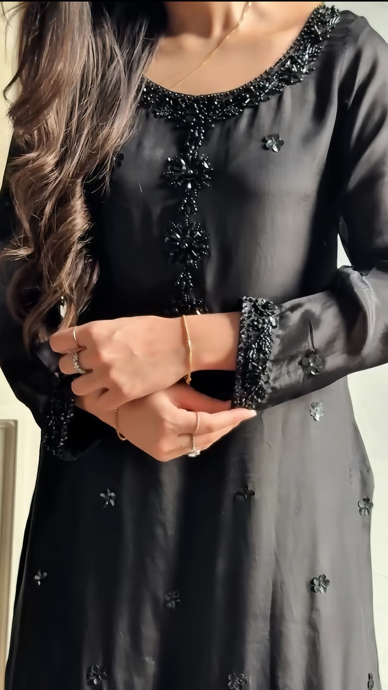 Grace Luxe Black Chermouse Silk fabric 3-Piece Suit