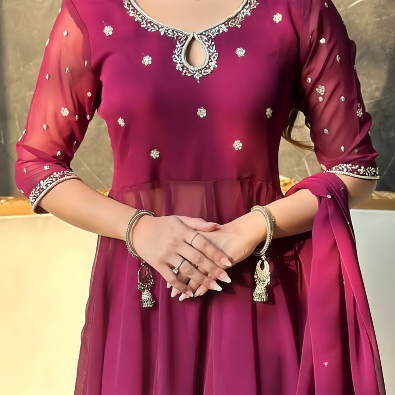 Festive Handcrafted Chermouse Silk 3-Piece Suit