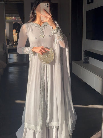 Luxury Hand-Embroidered Chiffon Maxi Set