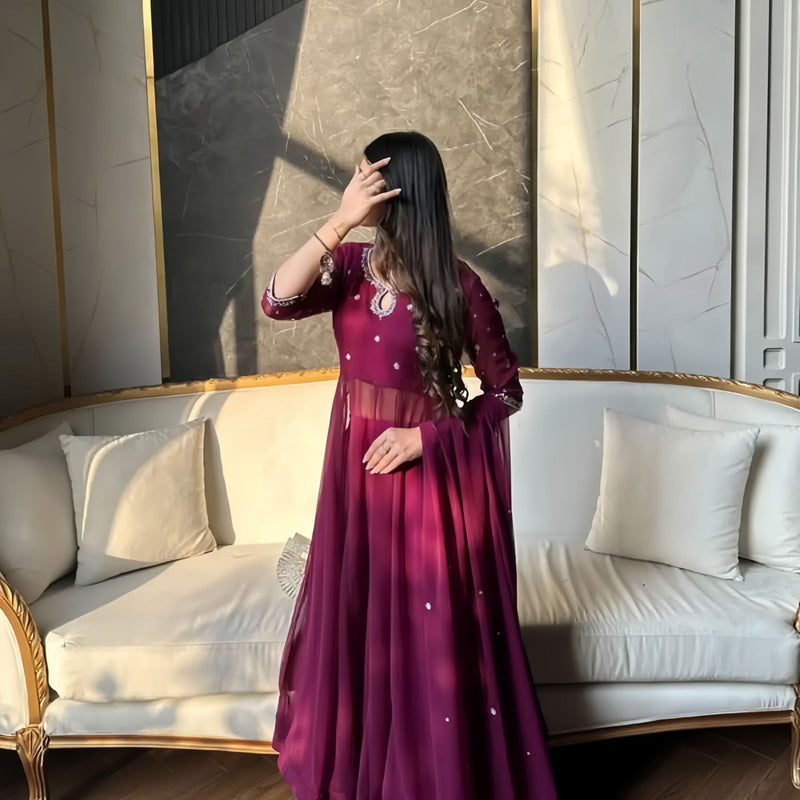 Festive Handcrafted Chermouse Silk 3-Piece Suit