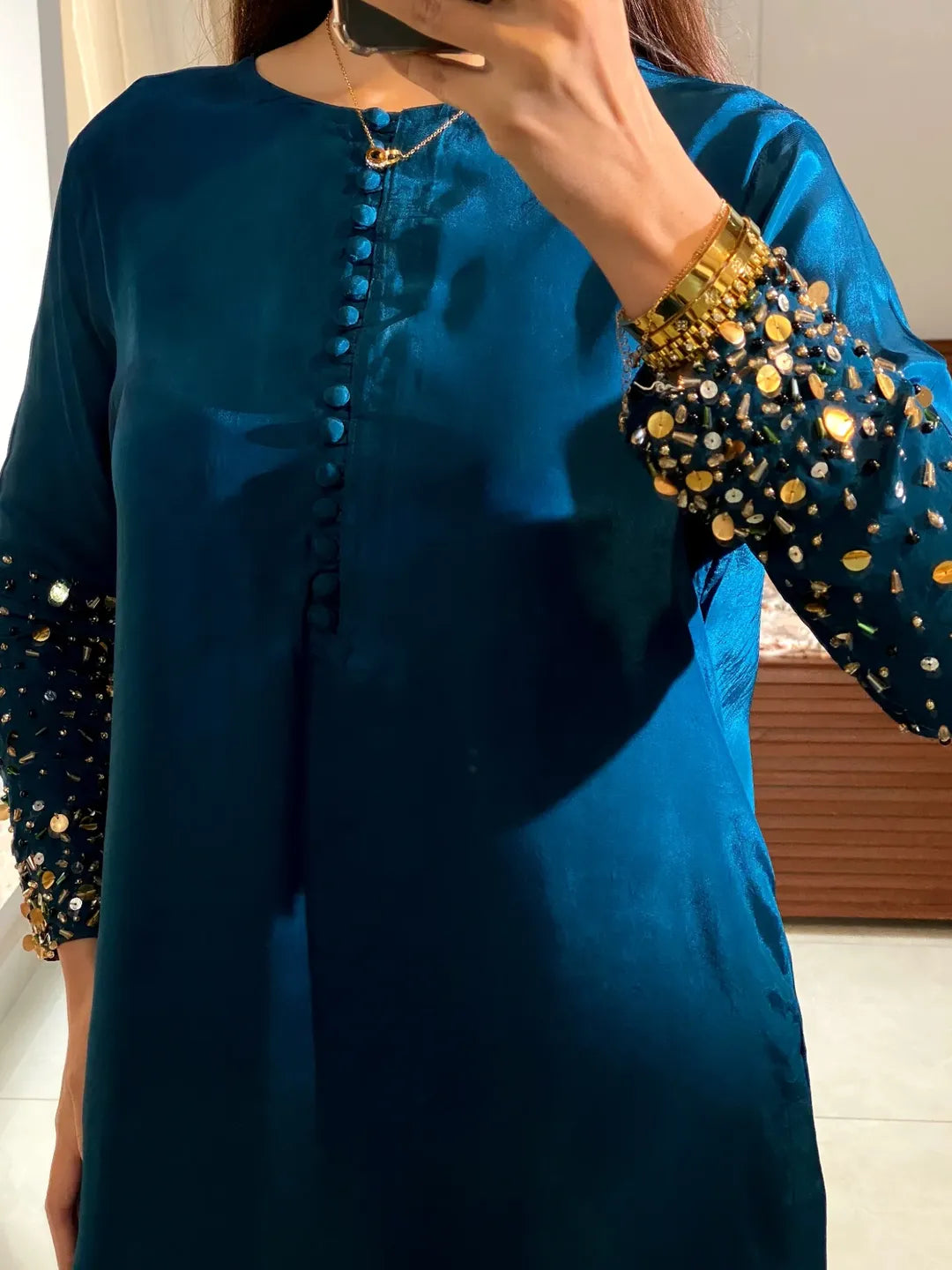 Luxurious Hand-Embroidered Silk Morni